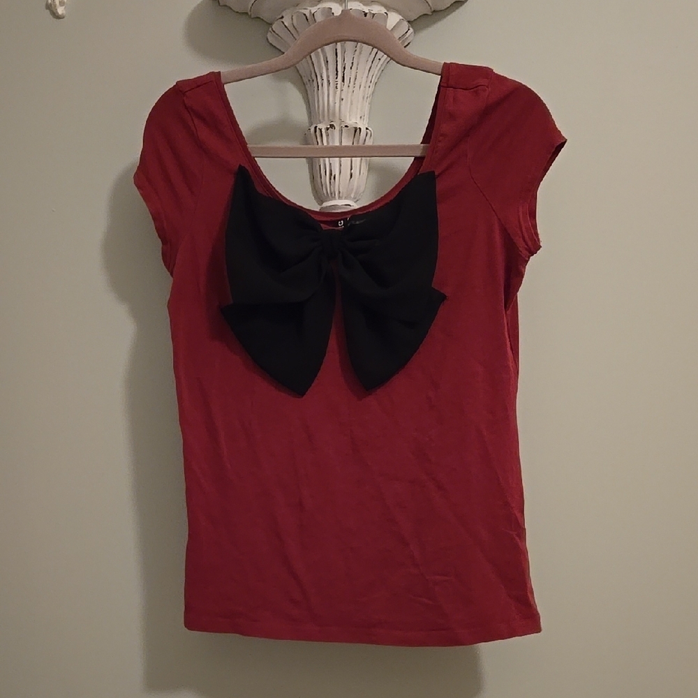 H&M Dark Red Top with Black Bow
